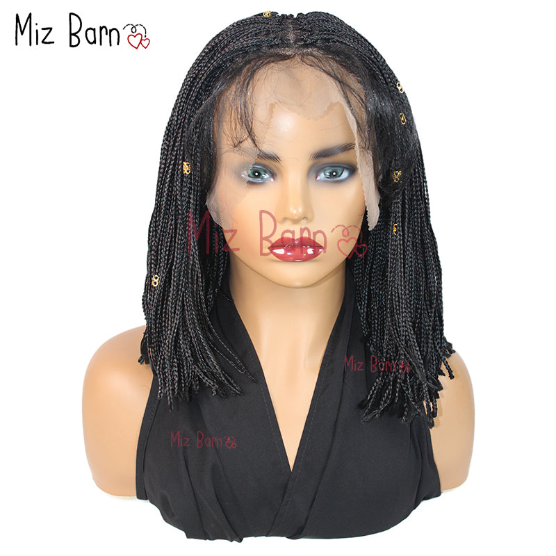 Short Bob Twist Braided Wigs Knotless Box Synthetic Braided Lace Front Wigs 12'' Straight Tiny Thin Cornrow Wig For Black Women