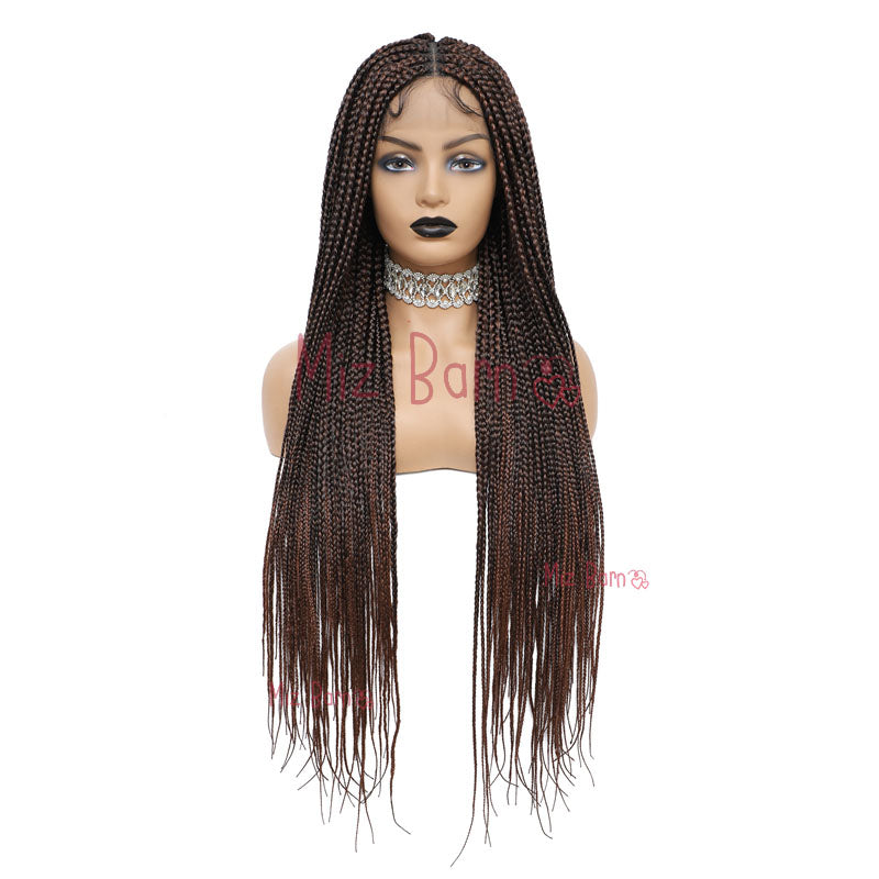 36" Braided Wigs for Black Women Full Lace Hand-Made Knotless Box Braids Straight Synthetic Wigs with Baby Hair (36 Inch, T1B/BUG)