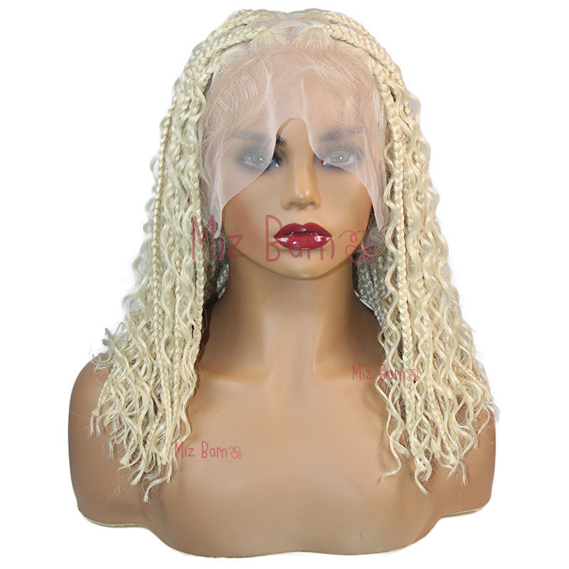 Short 12 Inch Bohemian Curly Braided Full Lace Front Wigs Synthetic Braided Wig