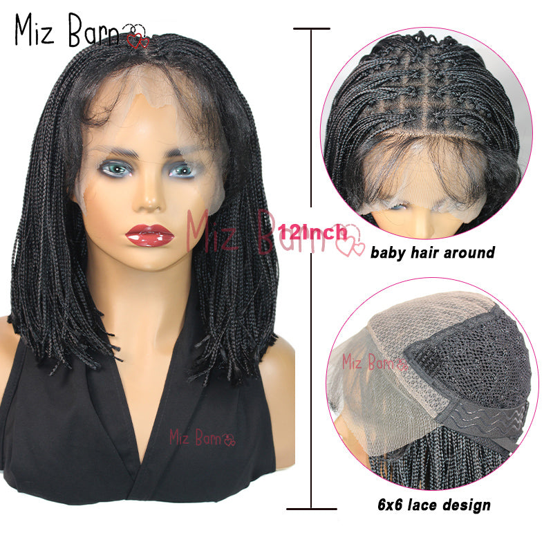 Short Bob Twist Braided Wigs Knotless Box Synthetic Braided Lace Front Wigs 12'' Straight Tiny Thin Cornrow Wig For Black Women