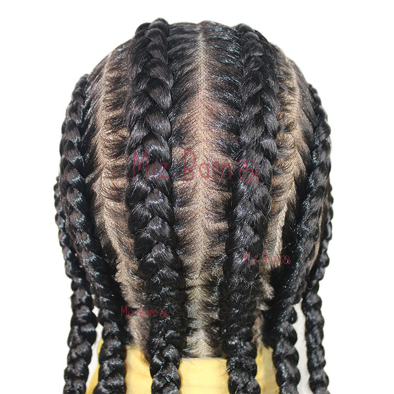 Short Cornrow Braided Wigs Full Lace Synthetic Knotless Box Braids Wig With Baby Hair Jumbo Braiding Hair Wigs For African Women