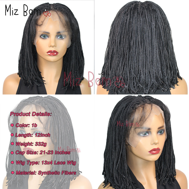 Short Bob Twist Braided Wigs Knotless Box Synthetic Braided Lace Front Wigs 12'' Straight Tiny Thin Cornrow Wig For Black Women