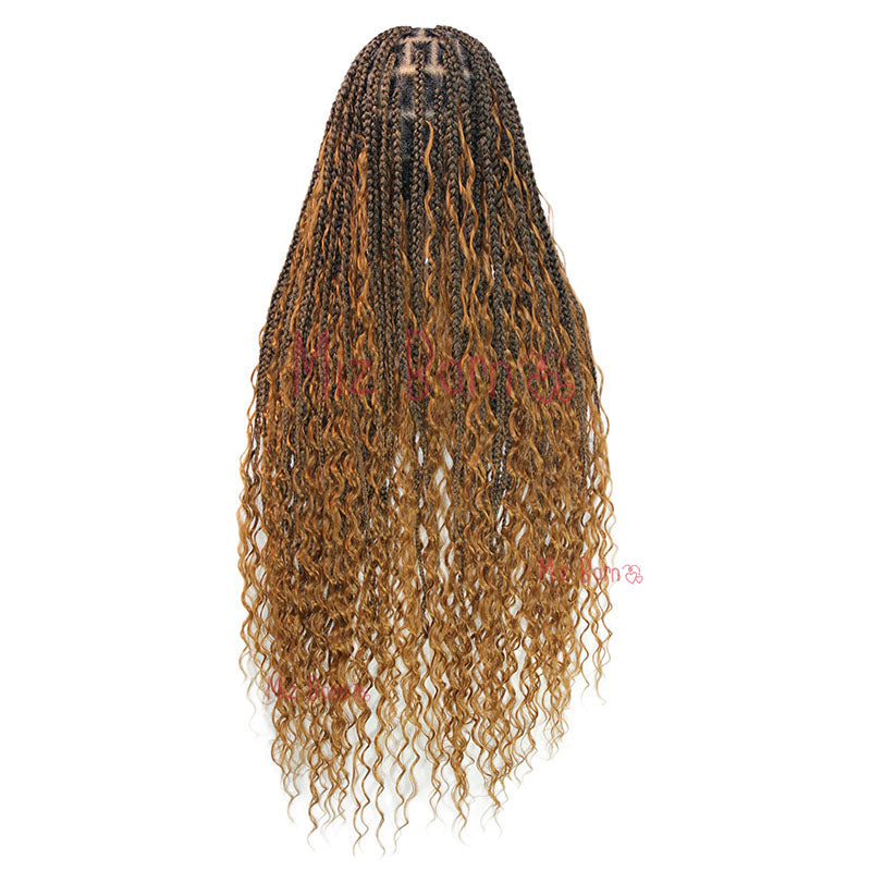 36" Synthetic Blonde Braided Wigs For Women Knotless Full Lace Wig With Curly Hair
