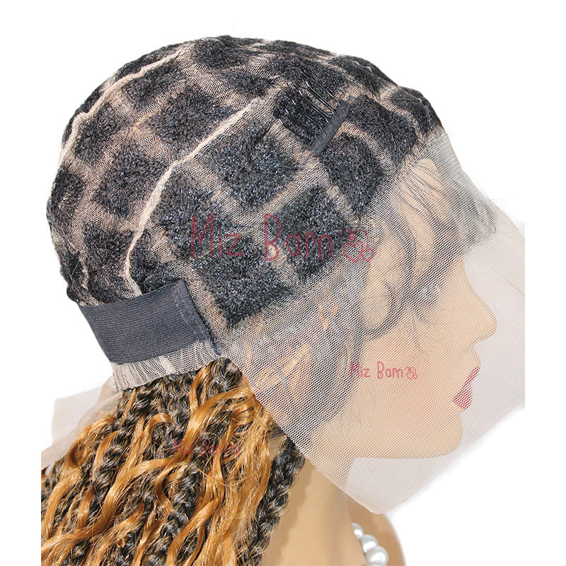 36" Synthetic Blonde Braided Wigs For Women Knotless Full Lace Wig With Curly Hair