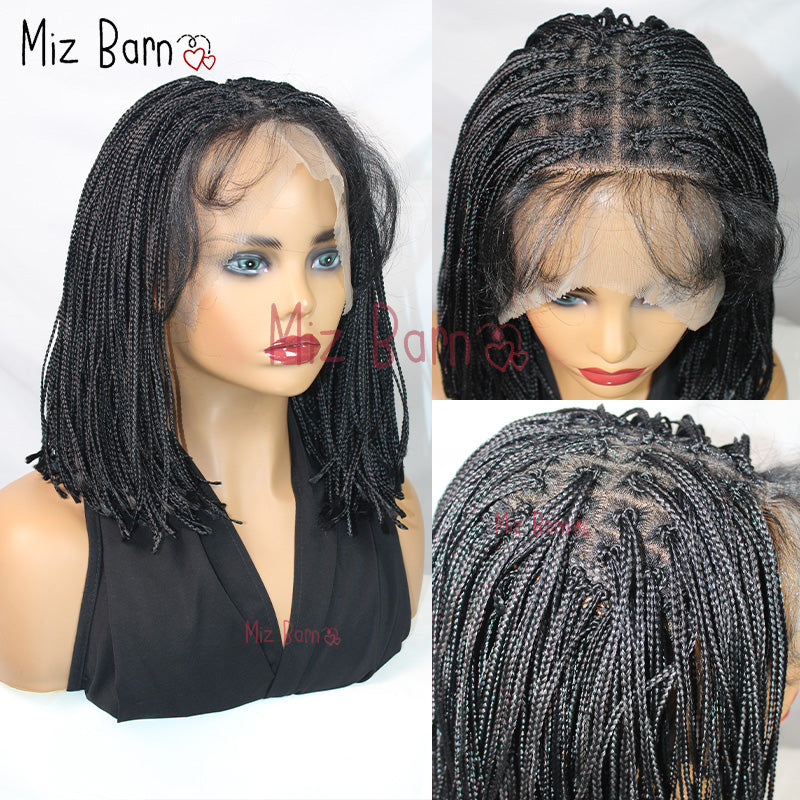 Short Bob Twist Braided Wigs Knotless Box Synthetic Braided Lace Front Wigs 12'' Straight Tiny Thin Cornrow Wig For Black Women