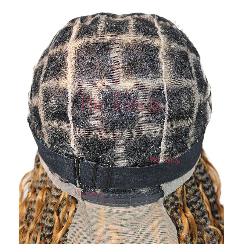36" Synthetic Blonde Braided Wigs For Women Knotless Full Lace Wig With Curly Hair