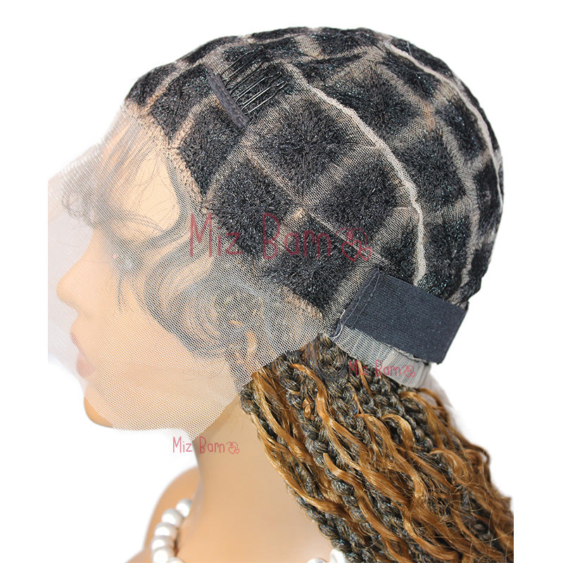 36" Synthetic Blonde Braided Wigs For Women Knotless Full Lace Wig With Curly Hair