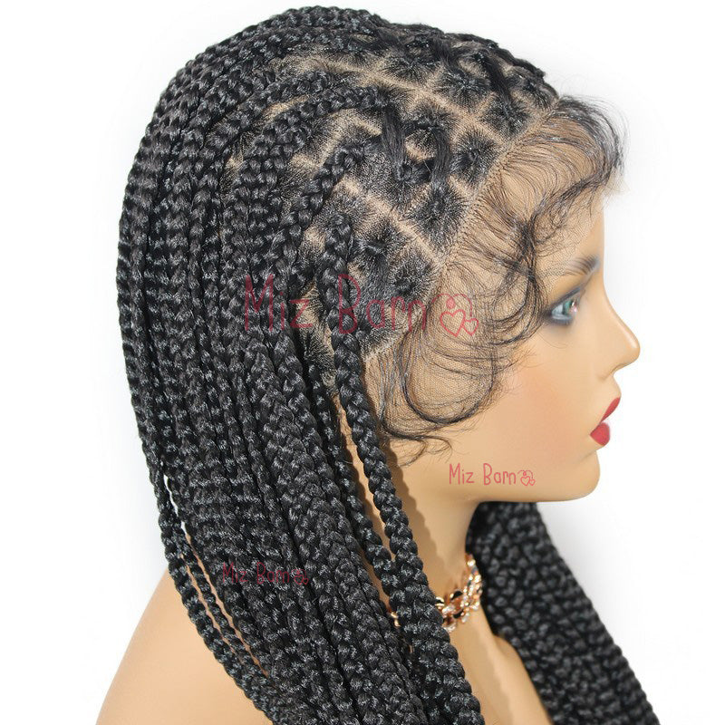 36 Inch Inch Full Criss Cross Braids Wig Knotless Box Braid ynthetic Lace Front Wigs