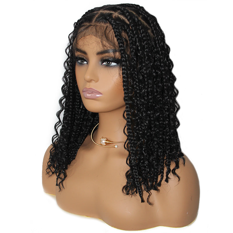 Short 12 Inch Bohemian Curly Braided Full Lace Front Wigs Synthetic Braided Wig