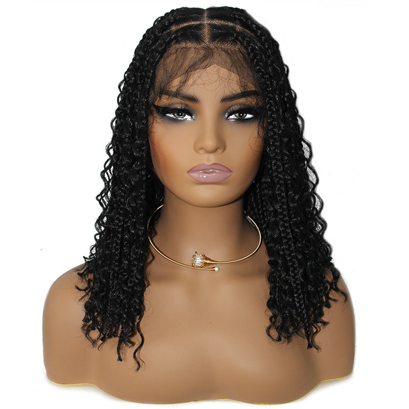 Short 12 Inch Bohemian Curly Braided Full Lace Front Wigs Synthetic Braided Wig