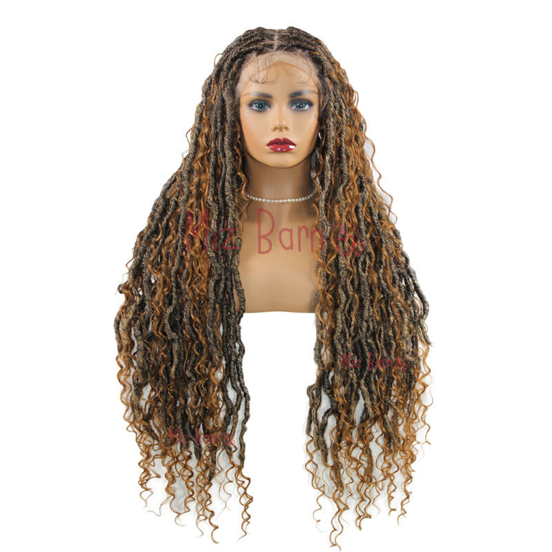 32" Synthetic Wigs Braids Box Knotless Full Lace Boho With Curly Ends