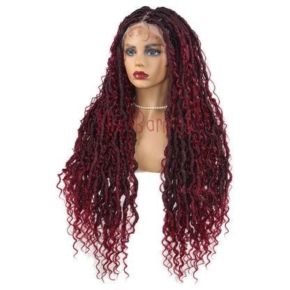 32" Synthetic Wigs Braids Box Knotless Full Lace Boho With Curly Ends