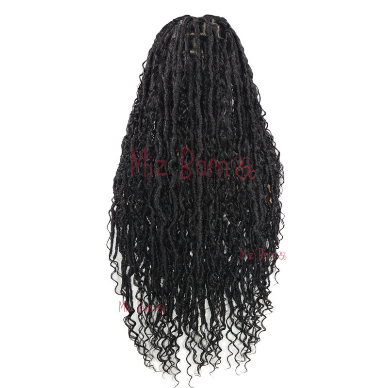 32" Synthetic Wigs Braids Box Knotless Full Lace Boho With Curly Ends