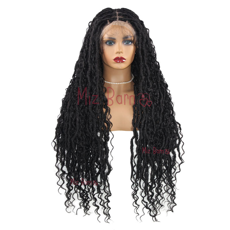 32" Synthetic Wigs Braids Box Knotless Full Lace Boho With Curly Ends