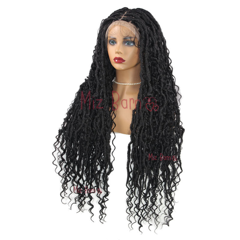 32" Synthetic Wigs Braids Box Knotless Full Lace Boho With Curly Ends