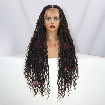 32" Synthetic Wigs Braids Box Knotless Full Lace Boho With Curly Ends