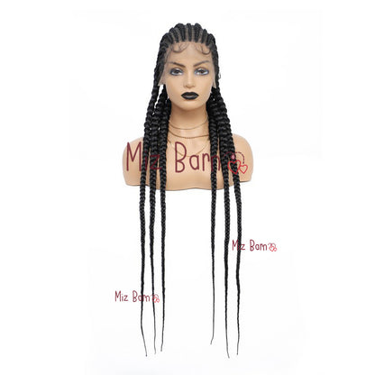 Jumbo Braided Wigs Double Full Lace Knotless Braids Wig with Baby Hair(36 Inch, T1B)