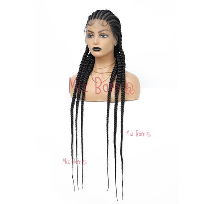 Jumbo Braided Wigs Double Full Lace Knotless Braids Wig with Baby Hair(36 Inch, T1B)