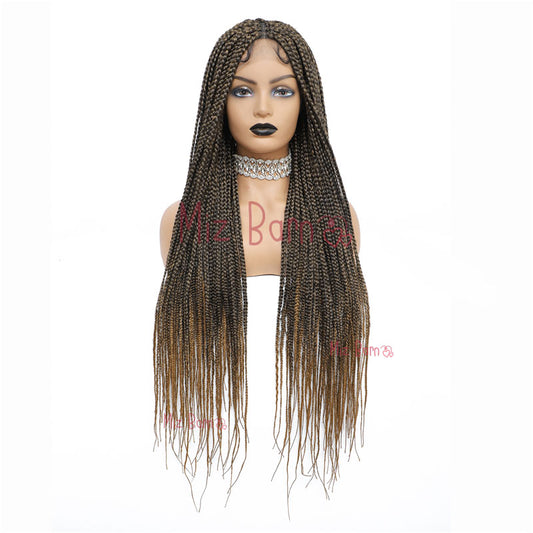 36" Braided Wigs for Black Women Full Lace Hand-Made Knotless Box Braids Straight Synthetic Wigs with Baby Hair (36 Inch, T1B/27)