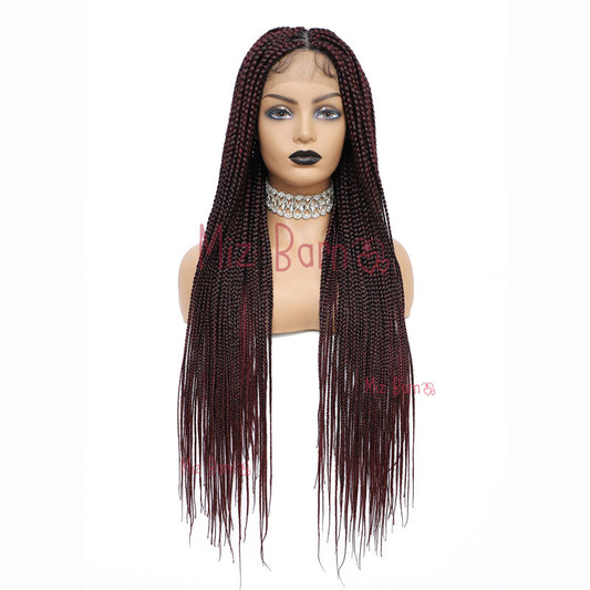 36" Braided Wigs for Black Women Full Lace Hand-Made Knotless Box Braids Straight Synthetic Wigs with Baby Hair (36 Inch, T1B/BUG)