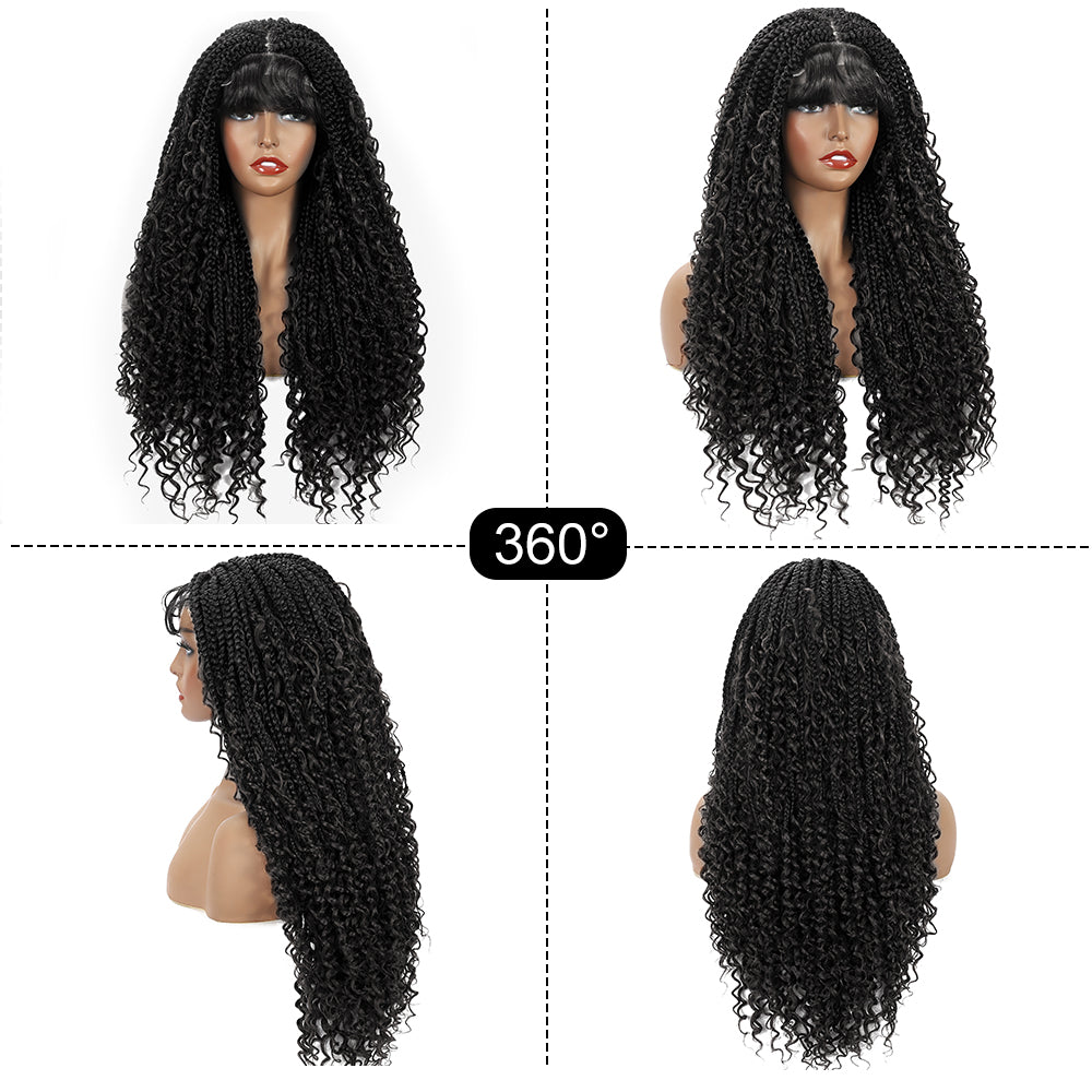 Braided Wigs for Black Women Bohemian Crochet Hair Boho Box Braids Wig 4×4 Lace Front Wig with Baby Hair (20 Inch, 1B)
