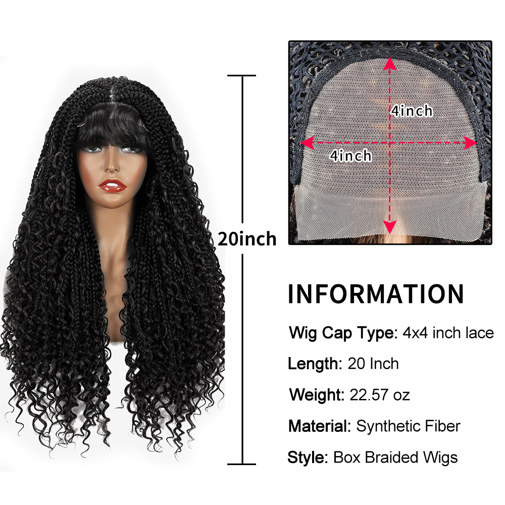 Braided Wigs for Black Women Bohemian Crochet Hair Boho Box Braids Wig 4×4 Lace Front Wig with Baby Hair (20 Inch, 1B)