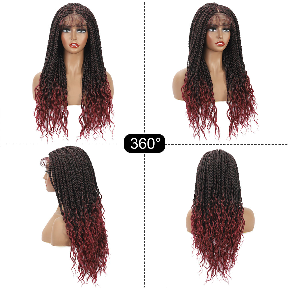 Braided Wigs for Black Women with Curly Ends Box Braids Wig 4×4 Lace Front Wig with Baby Hair (20 Inch, 1B/BUG)