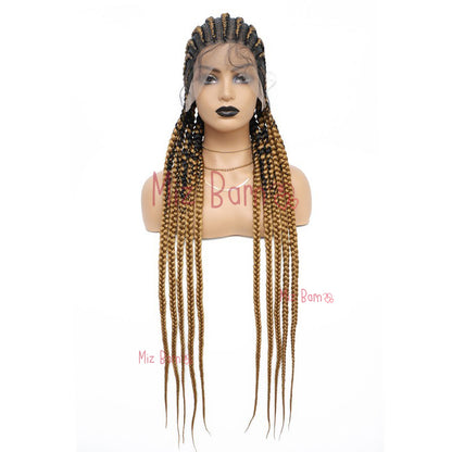 36" Braided Wigs for Black Women Full Lace Synthetic Wigs with Baby Hair (36 Inch, T1B)