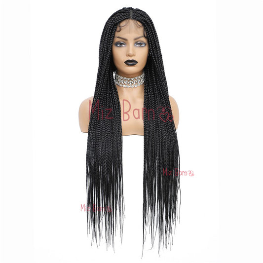 36" Braided Wigs Full Lace Box Braids Synthetic Wigs with Baby Hair (36 Inch, 1B)