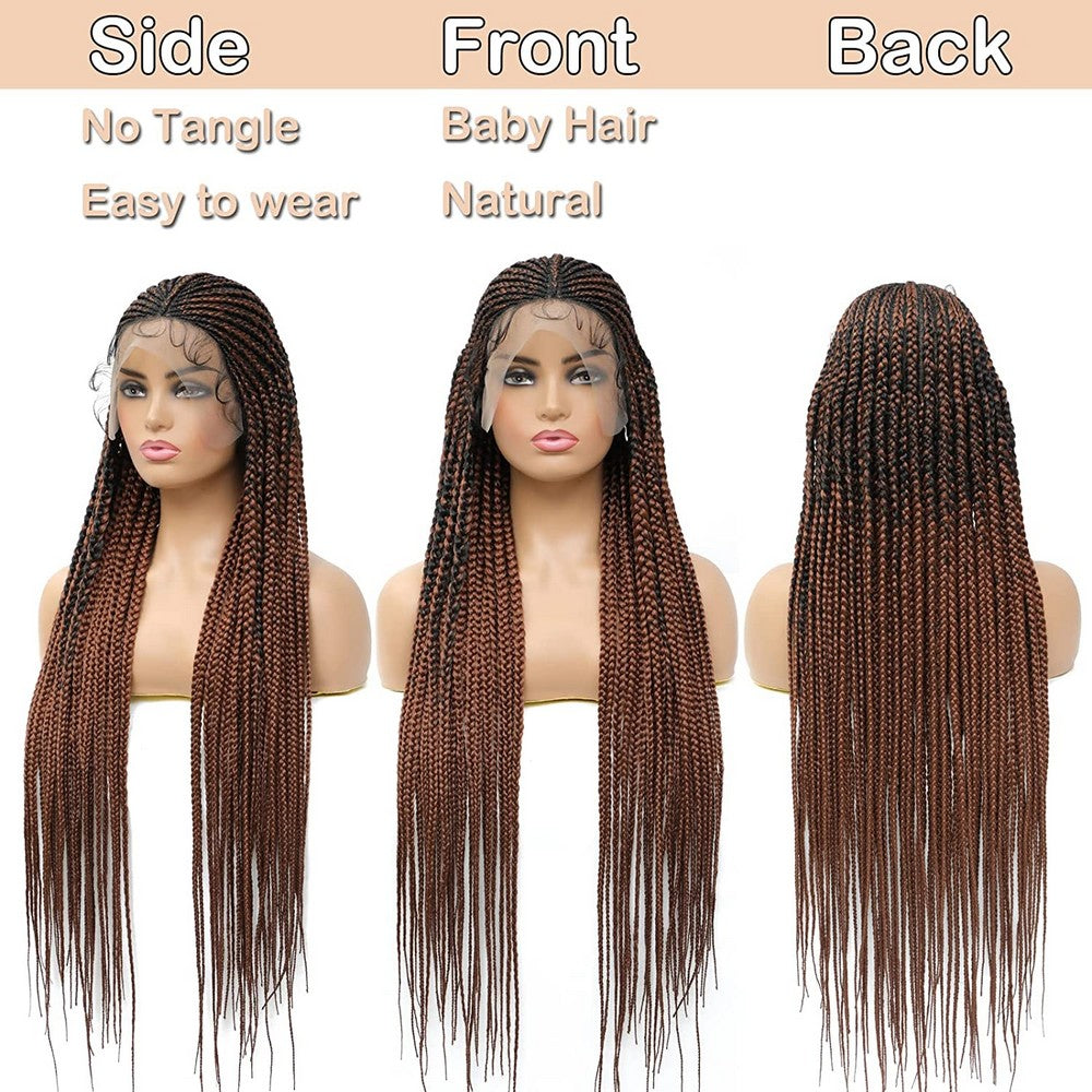36" Braided Wigs Full Lace Hand-Made Knotless Box Braids Straight Synthetic Wigs with Baby Hair (36 Inch, T1B/30)
