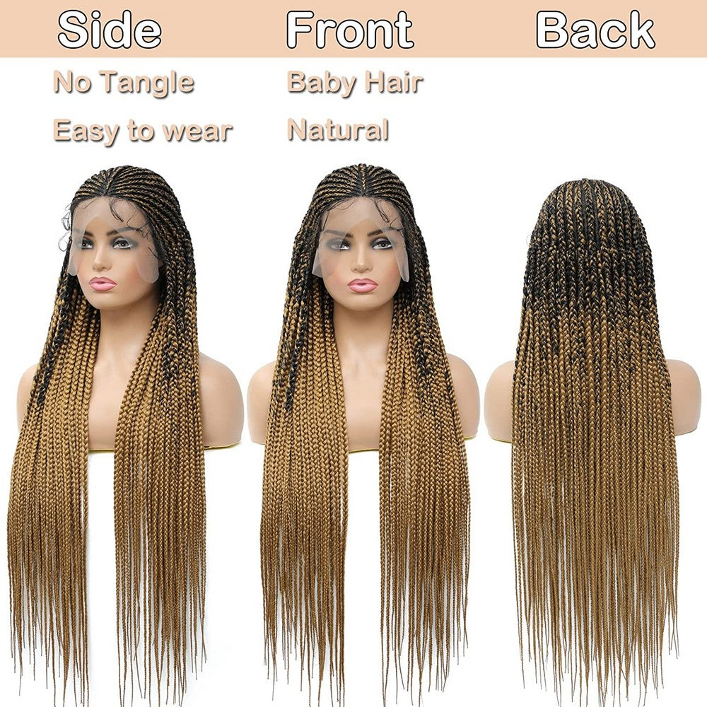 36" Braided Wigs Full Lace Hand-Made Knotless Box Braids Straight Synthetic Wigs with Baby Hair (36 Inch, T1B/27)