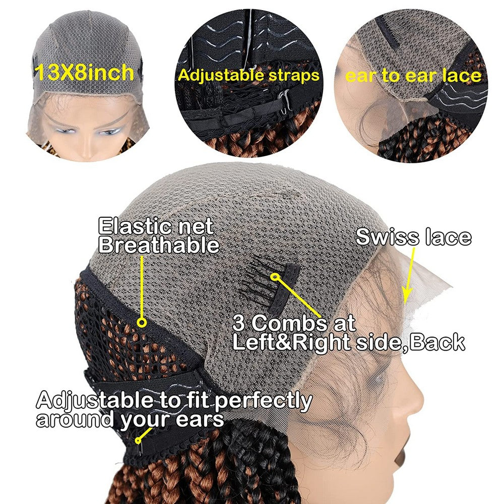 36" Braided Wigs Full Lace Hand-Made Knotless Box Braids Straight Synthetic Wigs with Baby Hair (36 Inch, T1B/30)