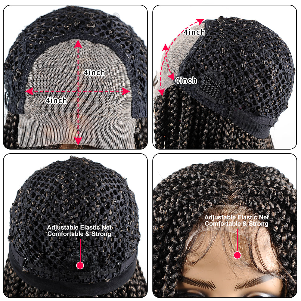 Braided Wigs for Black Women with Curly Ends Box Braids Wig 4×4 Lace Front Wig with Baby Hair (20 Inch, 1B)