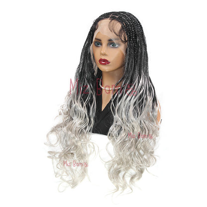 French Curly Braiding Wig Synthetic Cornrows Box Braided Wigs Full Lace Wig