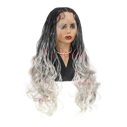 French Curly Braiding Wig Synthetic Cornrows Box Braided Wigs Full Lace Wig