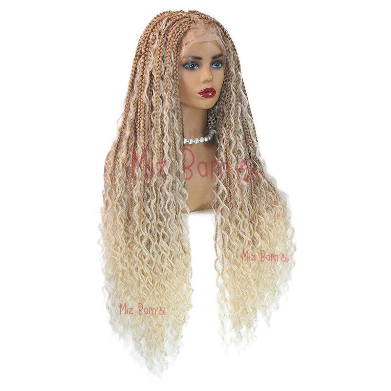 360 Full Lace Synthetic Wigs Knotless Curly Braids Lace Wig 28inch