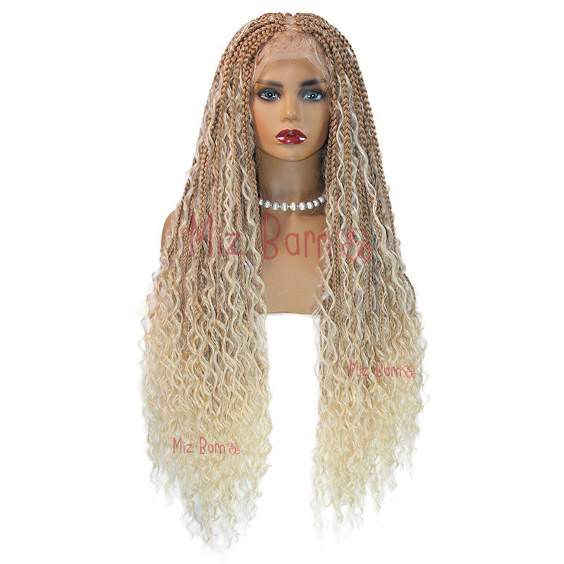 360 Full Lace Synthetic Wigs Knotless Curly Braids Lace Wig 28inch