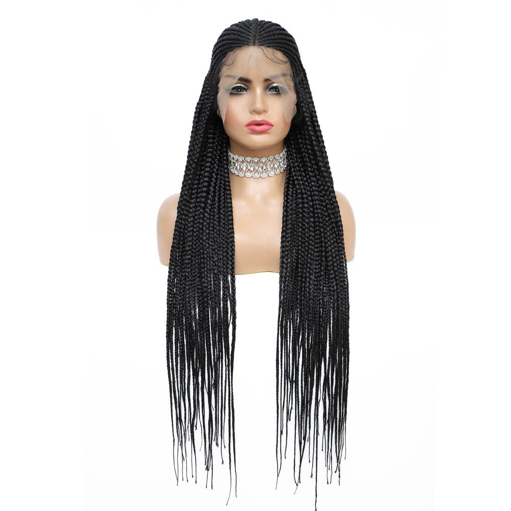 36" Braided Wigs for Black Women Full Lace Hand-Made Knotless Box Braids Straight Synthetic Wigs with Baby Hair (36 Inch, T1B)