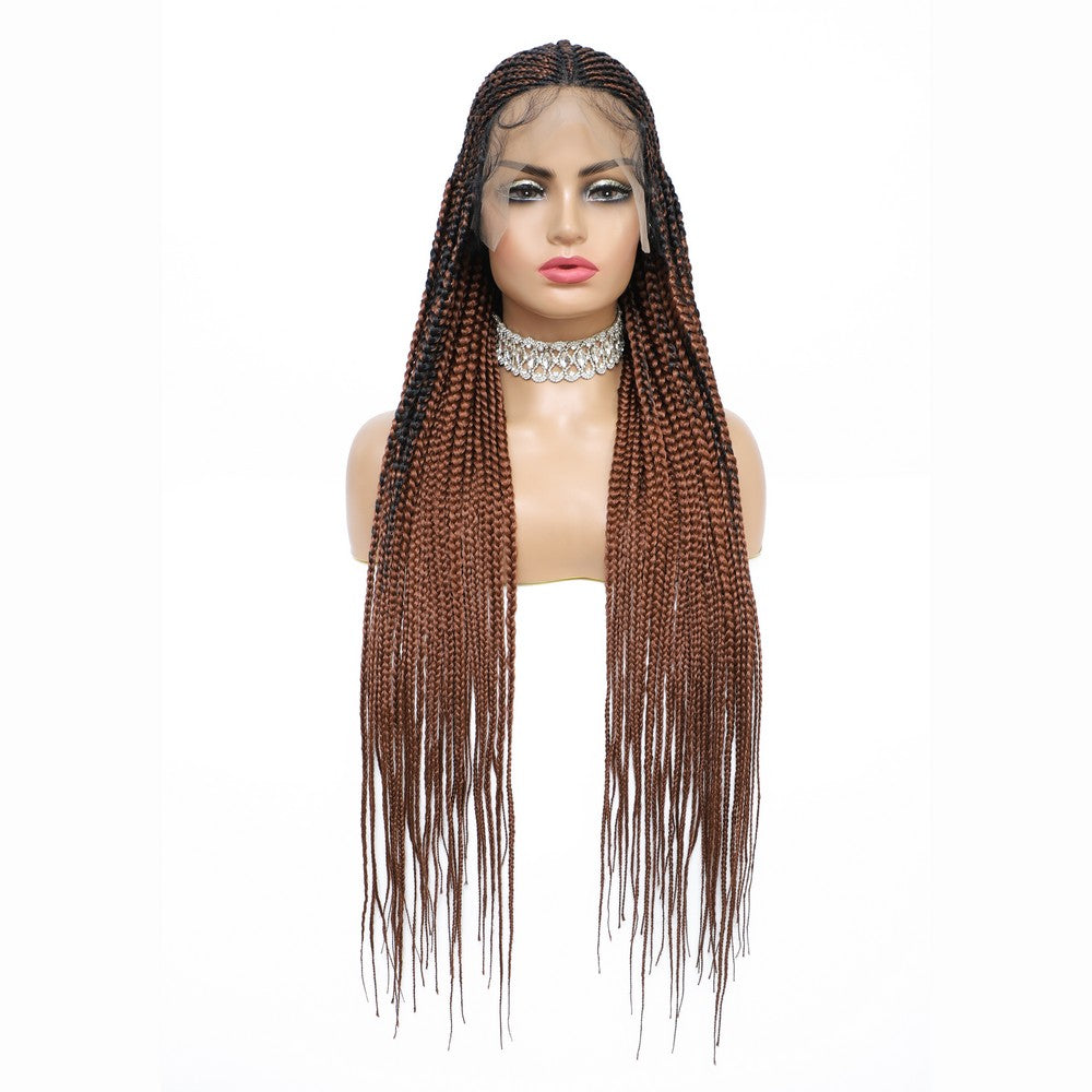 36" Braided Wigs Full Lace Hand-Made Knotless Box Braids Straight Synthetic Wigs with Baby Hair (36 Inch, T1B/30)