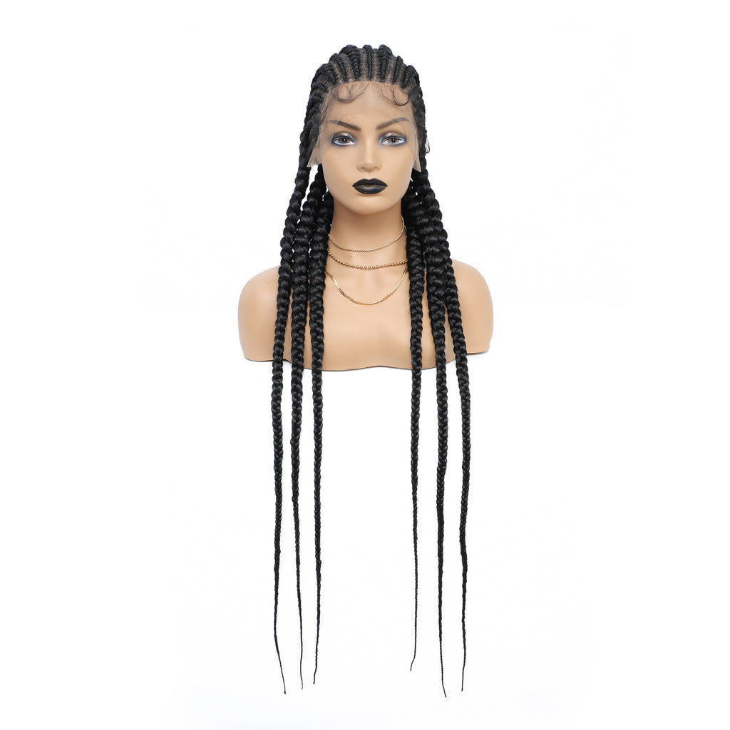 Jumbo Braided Wigs Double Full Lace Knotless Braids Wig with Baby Hair(36 Inch, T1B)