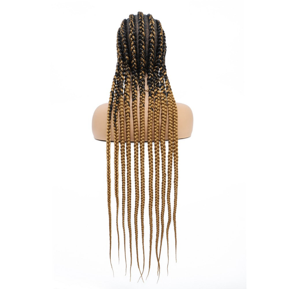36" Braided Wigs for Black Women Full Lace Hand-Made Knotless Box Braids Straight Synthetic Wigs with Baby Hair (36 Inch, T1B/27)
