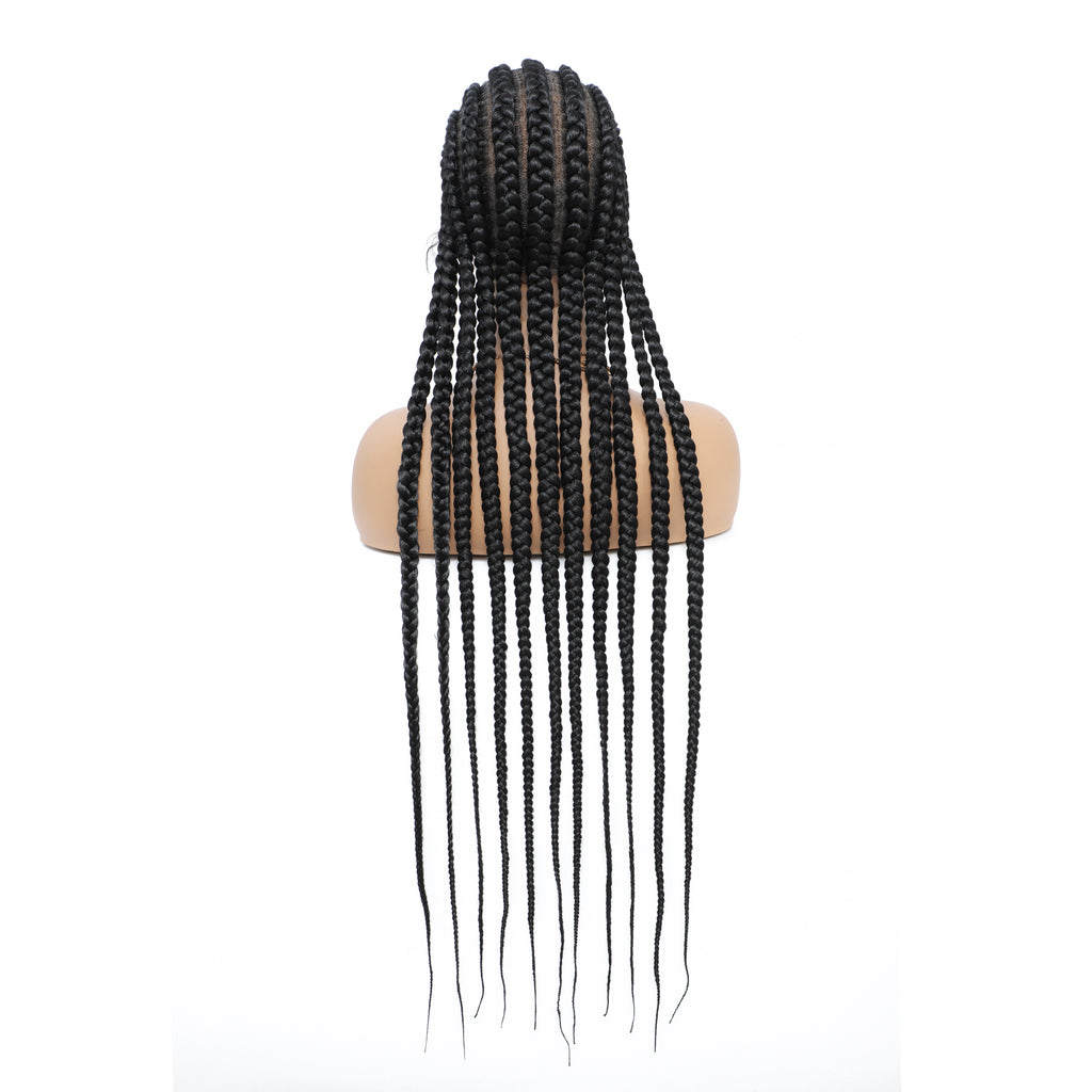 36" Braided Wigs for Black Women Full Lace Hand-Made Knotless Box Braids Straight Synthetic Wigs with Baby Hair (36 Inch, T1B)