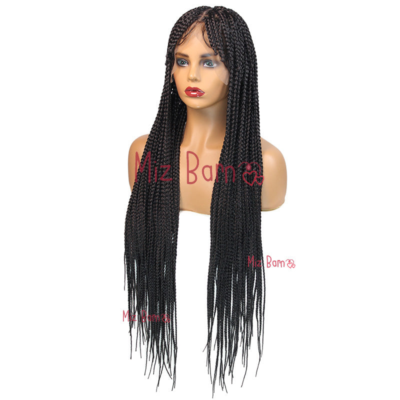 32” Braided Wigs for Black Women Synthetic Lace Front Wig With Bang