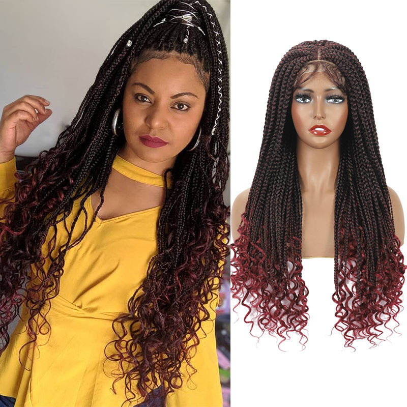 Braided Wigs for Black Women with Curly Ends Box Braids Wig 4×4 Lace Front Wig with Baby Hair (20 Inch, T1B/BUG)