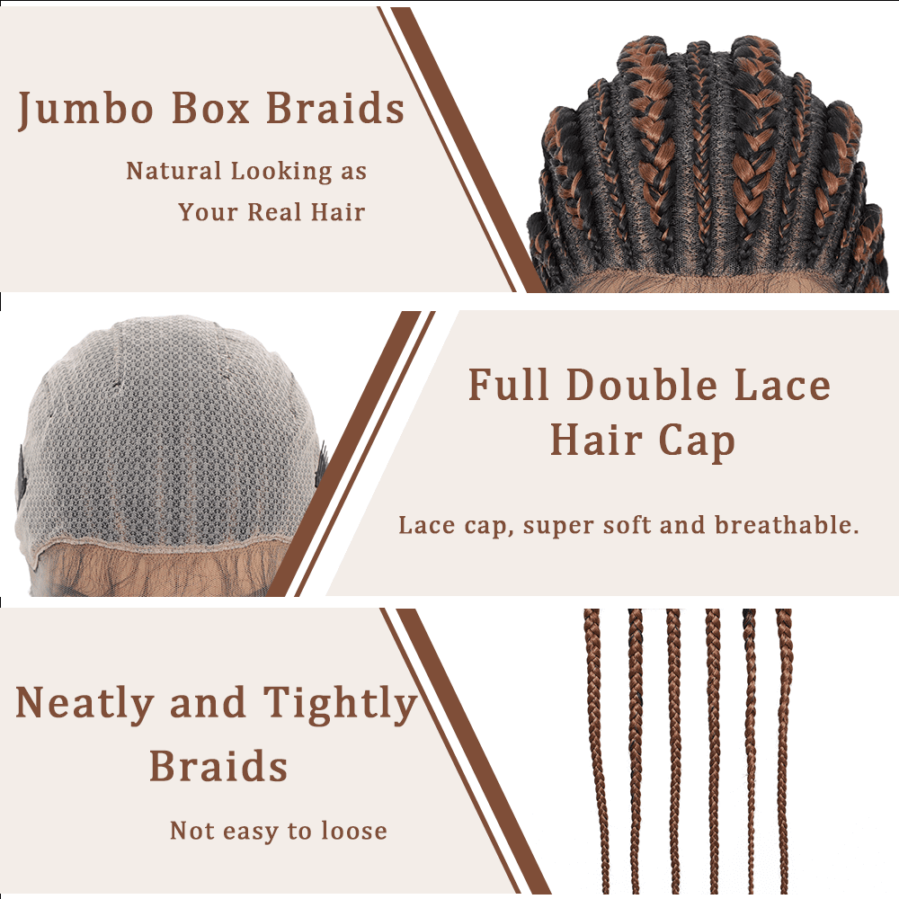 Jumbo Braided Wigs Double Full Lace Knotless Braids Wig with Baby Hair(36 Inch, T1B/30)
