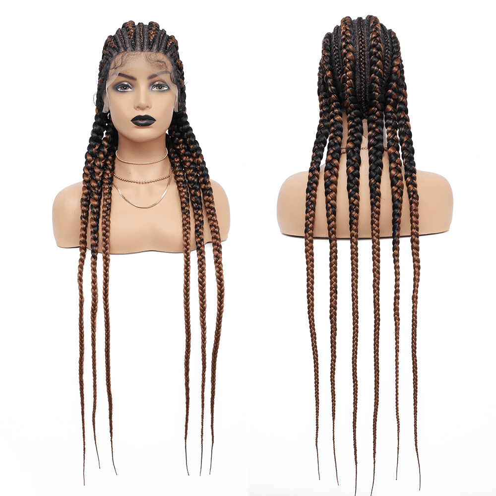 Jumbo Braided Wigs Double Full Lace Knotless Braids Wig with Baby Hair(36 Inch, T1B/30)
