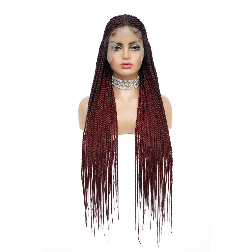 36" Braided Wigs for Black Women Full Lace Hand-Made Knotless Box Braids Straight Synthetic Wigs with Baby Hair (36 Inch, T1B/BUG))