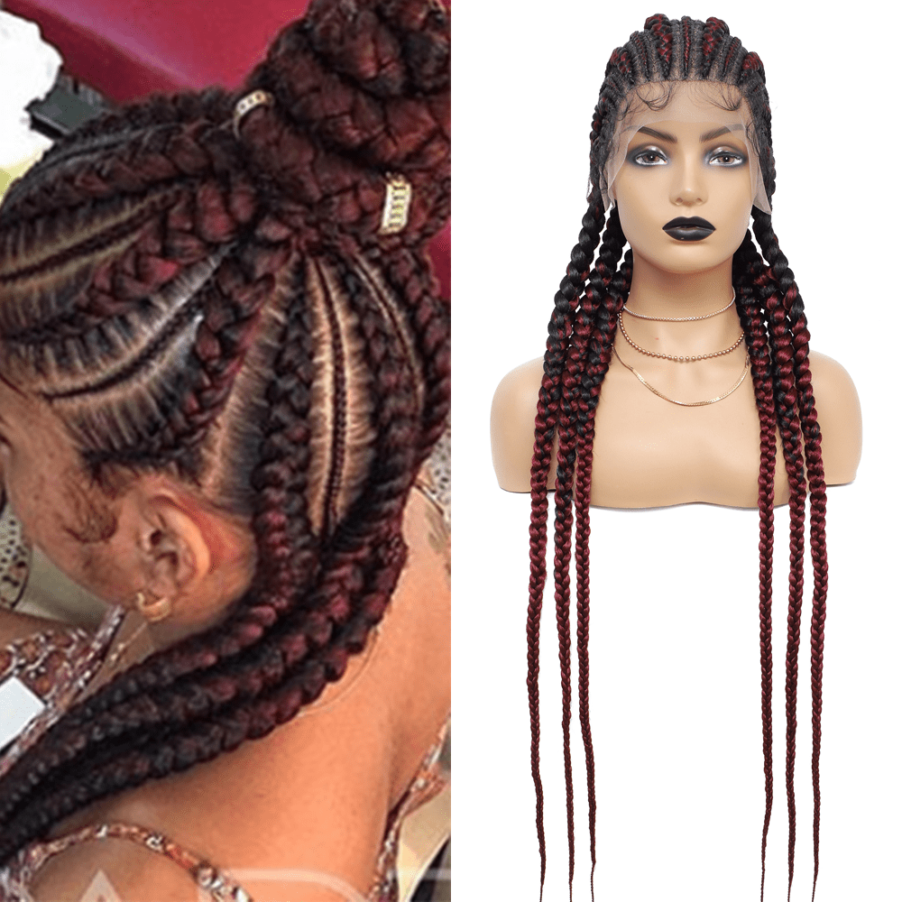 Jumbo Braided Wigs Double Full Lace Knotless Braids Wig with Baby Hair(36 Inch, T1B/BUG)