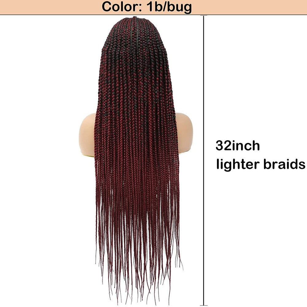 36" Braided Wigs for Black Women Full Lace Hand-Made Knotless Box Braids Straight Synthetic Wigs with Baby Hair (36 Inch, T1B/BUG))