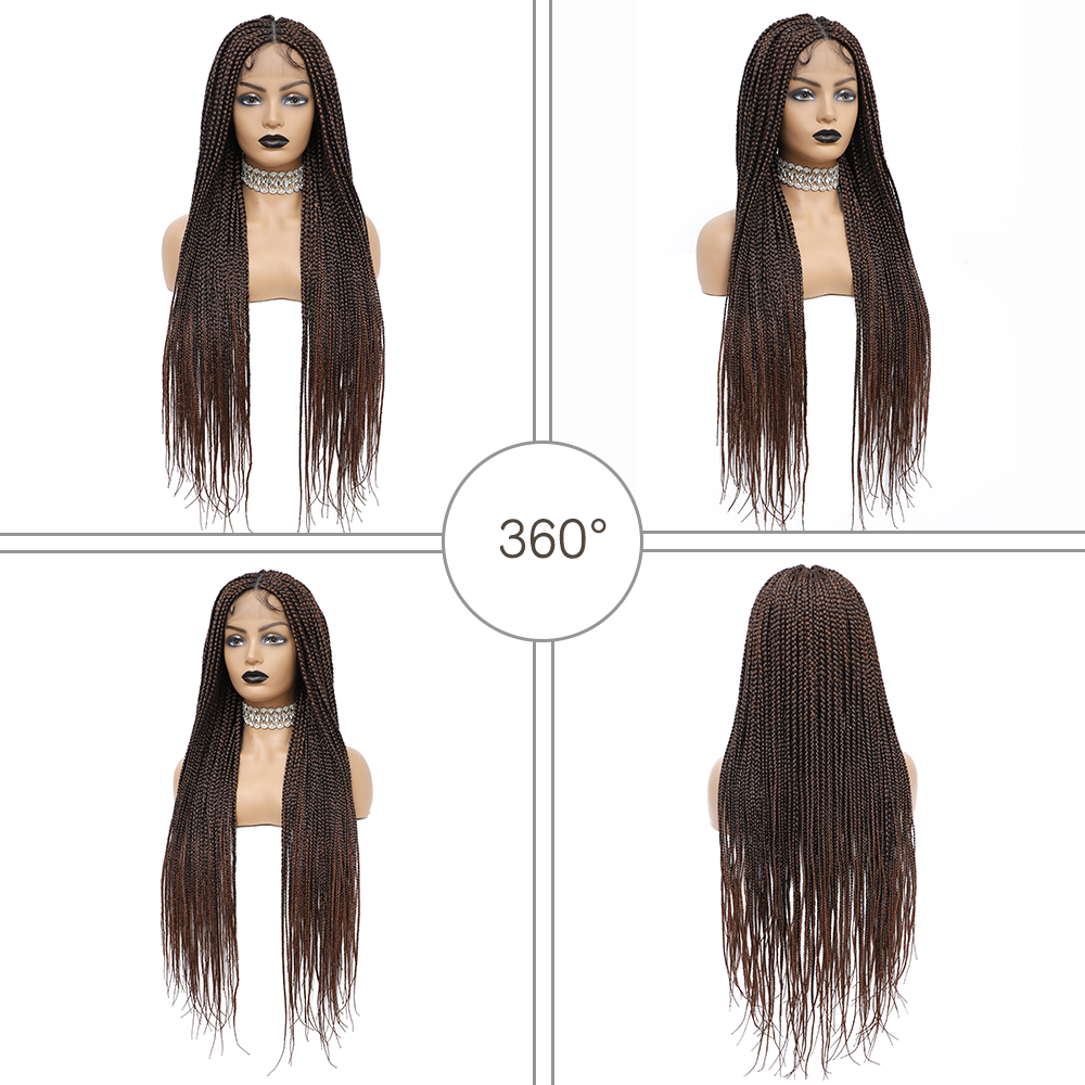 36" Braided Wigs for Black Women Full Lace Hand-Made Knotless Box Braids Straight Synthetic Wigs with Baby Hair (36 Inch, T1B/30)
